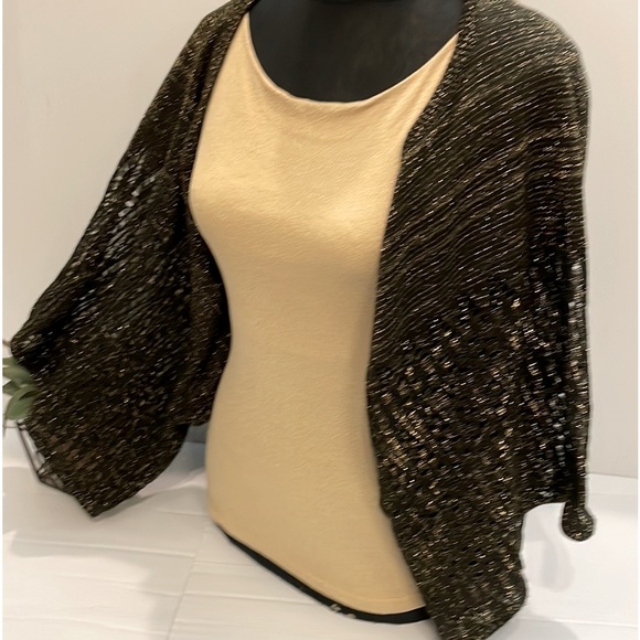 NWT Womens Black w/Metallic Threading Crop Evening Shrug open front Sweater S/M - Picture 6 of 16